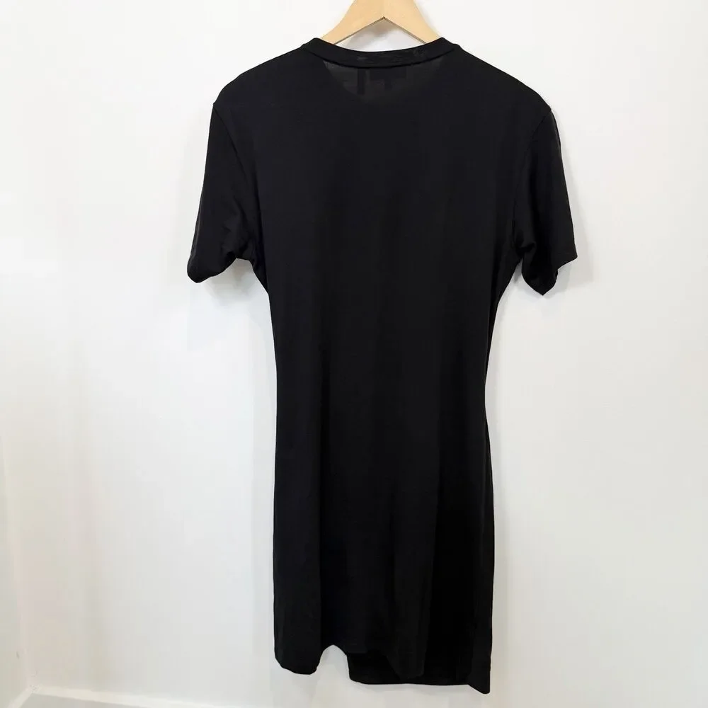 Theory Dress Women Small Black Twist Side Drape T-Shirt Cotton Jersey Ruched - Picture 5 of 8